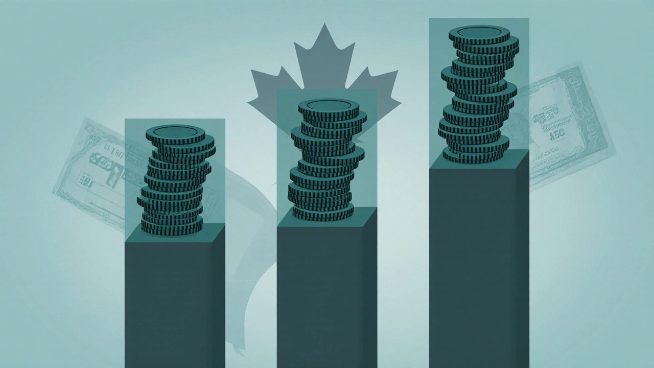 Illustration of three coin stacks showing different withdrawal rates and fund lifespans.