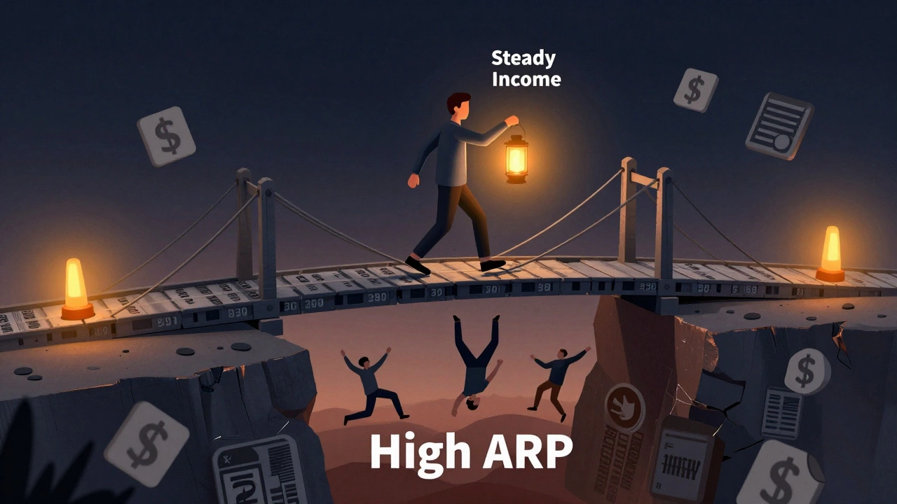 Fragile bridge of credit scores spanning a chasm of high interest rates