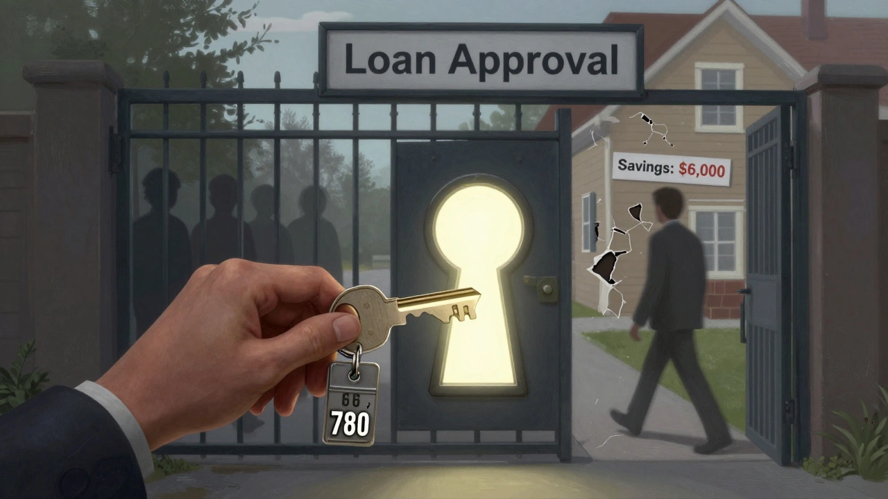 Locked gate with credit score keys turning, symbolizing approval differences