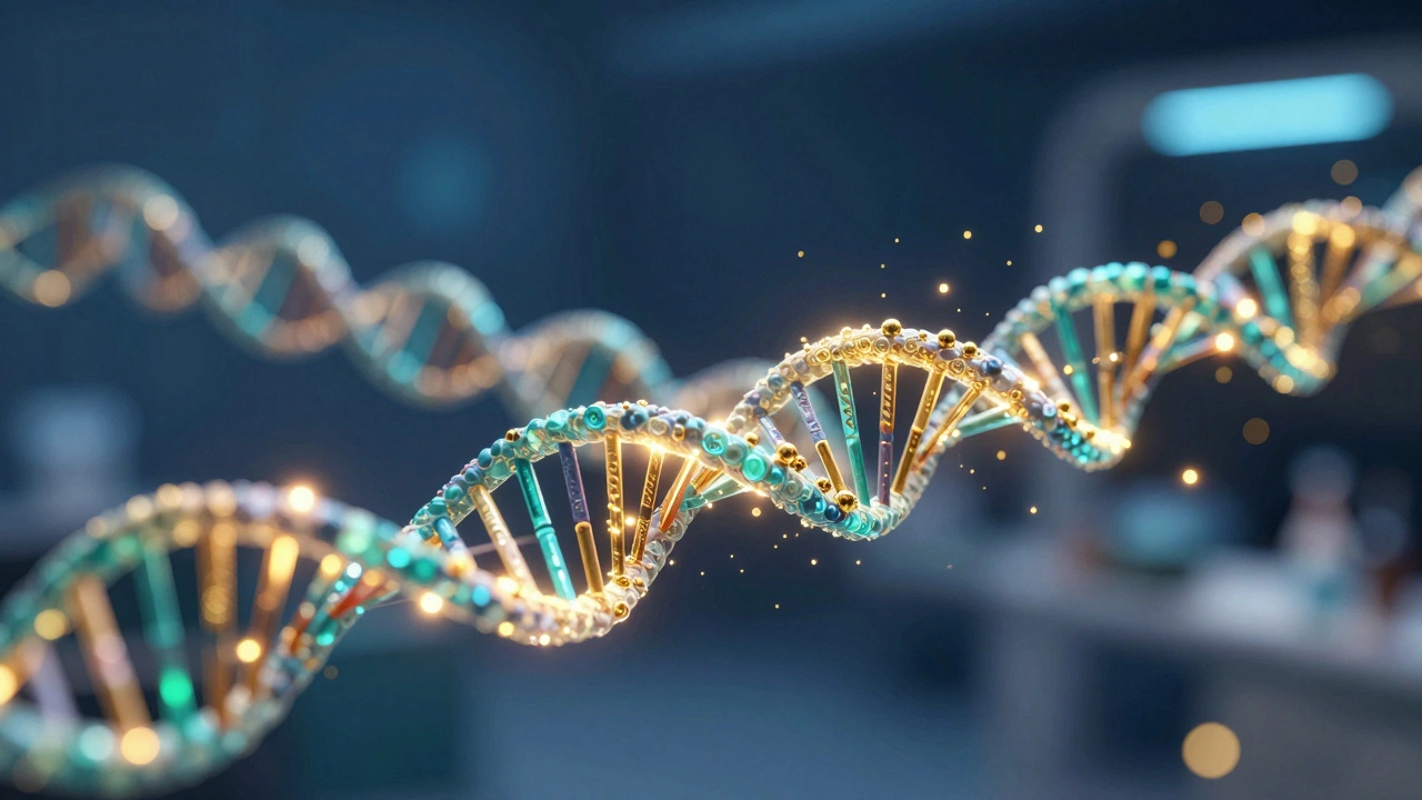 Conceptual visualization of DNA repair and cellular reprogramming for longevity medicine.