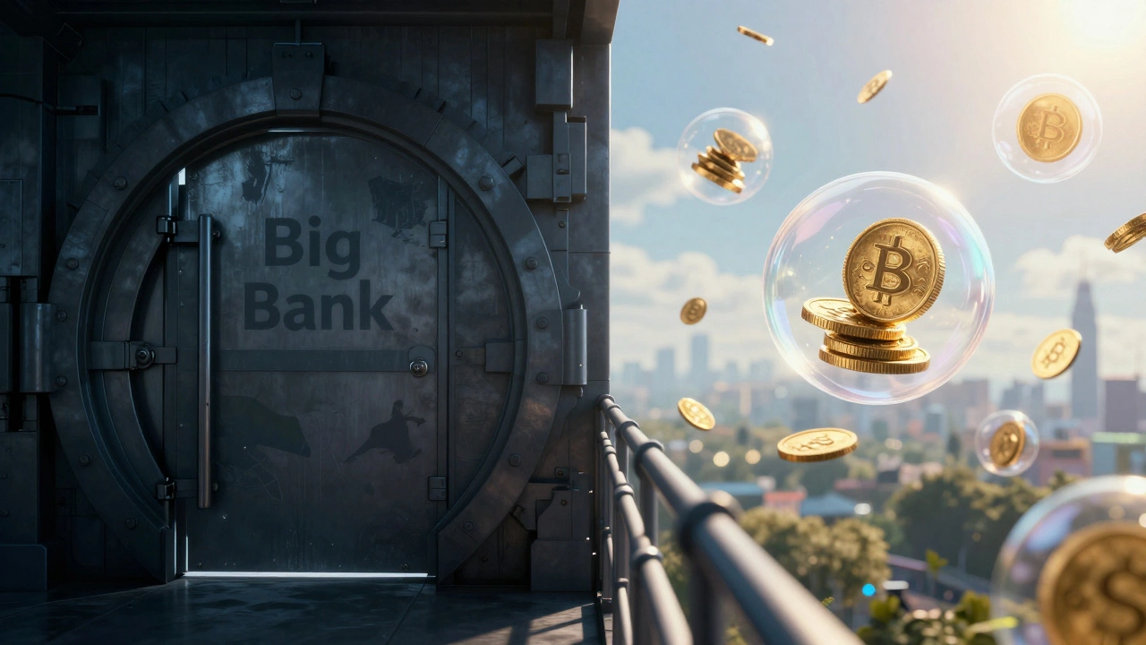 Contrast between traditional bank vault and digital high-yield accounts