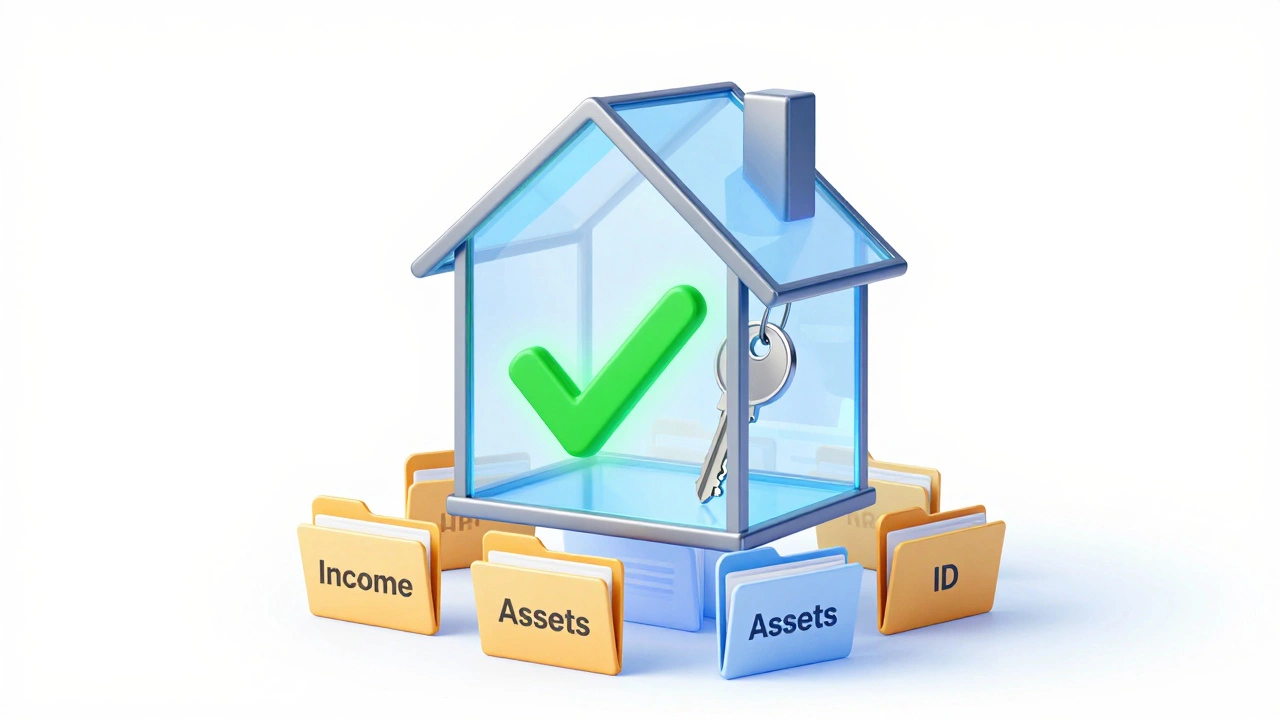 Digital illustration of a house built on organized data folders with a checkmark.