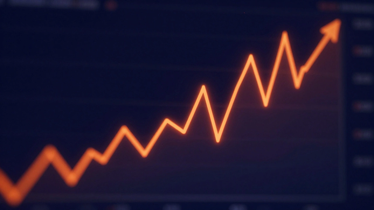 Abstract neon graph showing Bitcoin price volatility