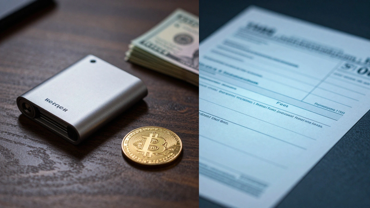 Hardware wallet and cash symbolizing crypto security
