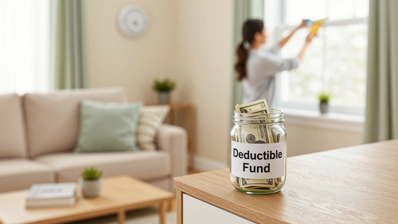 Homeowner maintaining their home with a savings jar in the foreground