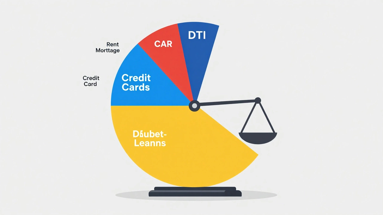 Vector illustration of a pie chart showing debt-to-income ratios