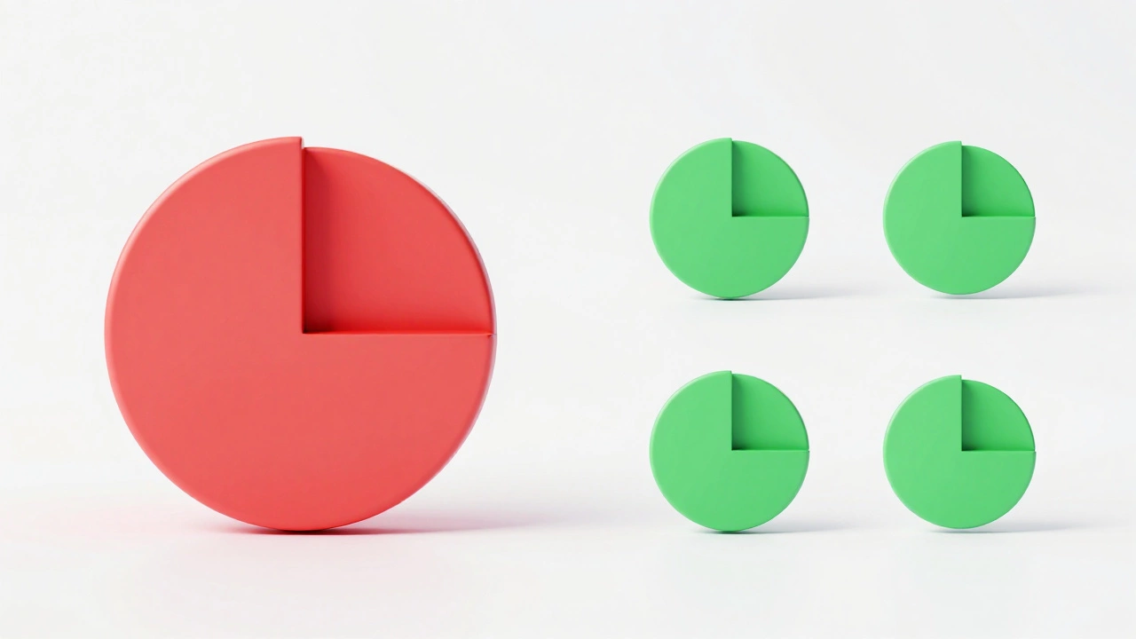 Visual comparison of high vs low credit utilization using pie charts