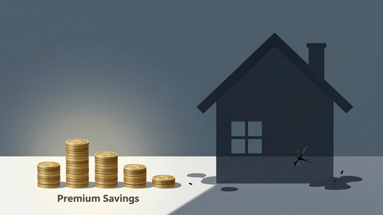 Visual metaphor showing premium savings versus potential repair costs