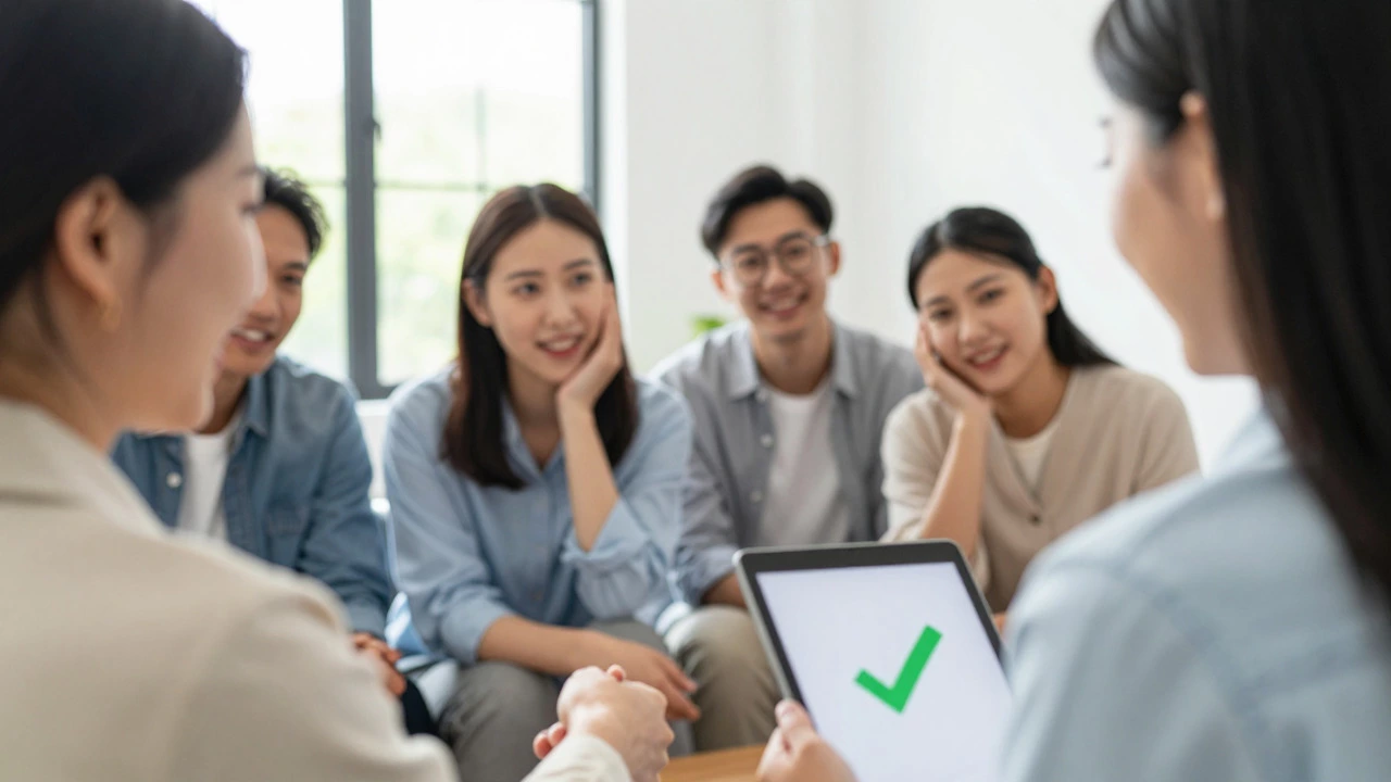 Happy homeowners shaking hands with insurance agent in bright office