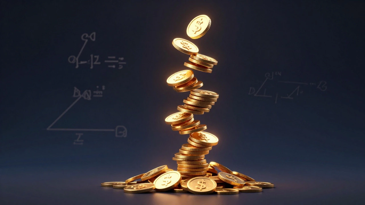 Golden coins spiraling up to show growth