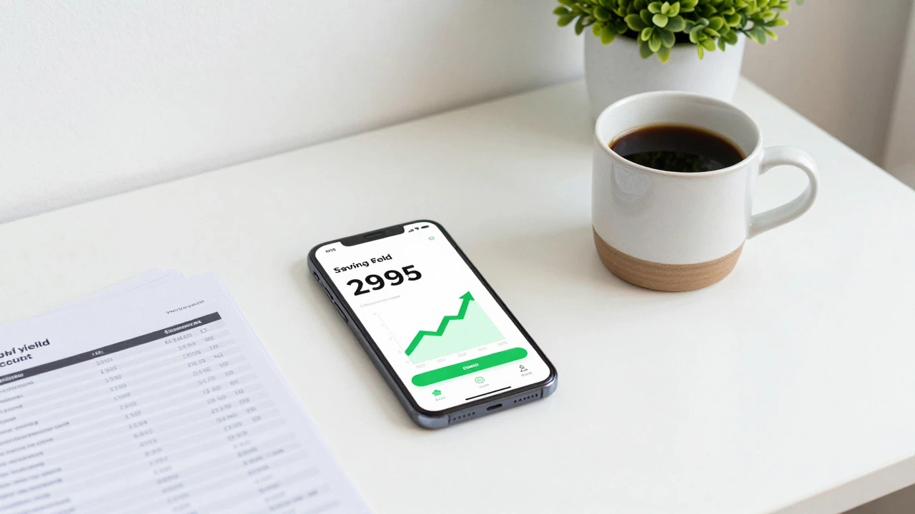 Smartphone showing savings app with coffee