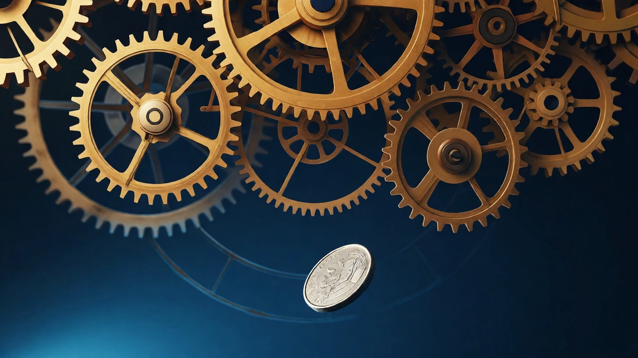 Abstract golden clockwork gears representing pension payout structures
