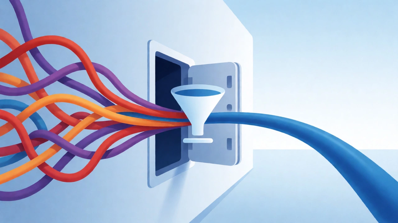 Visual metaphor of tangled debt threads merging into one neat line.