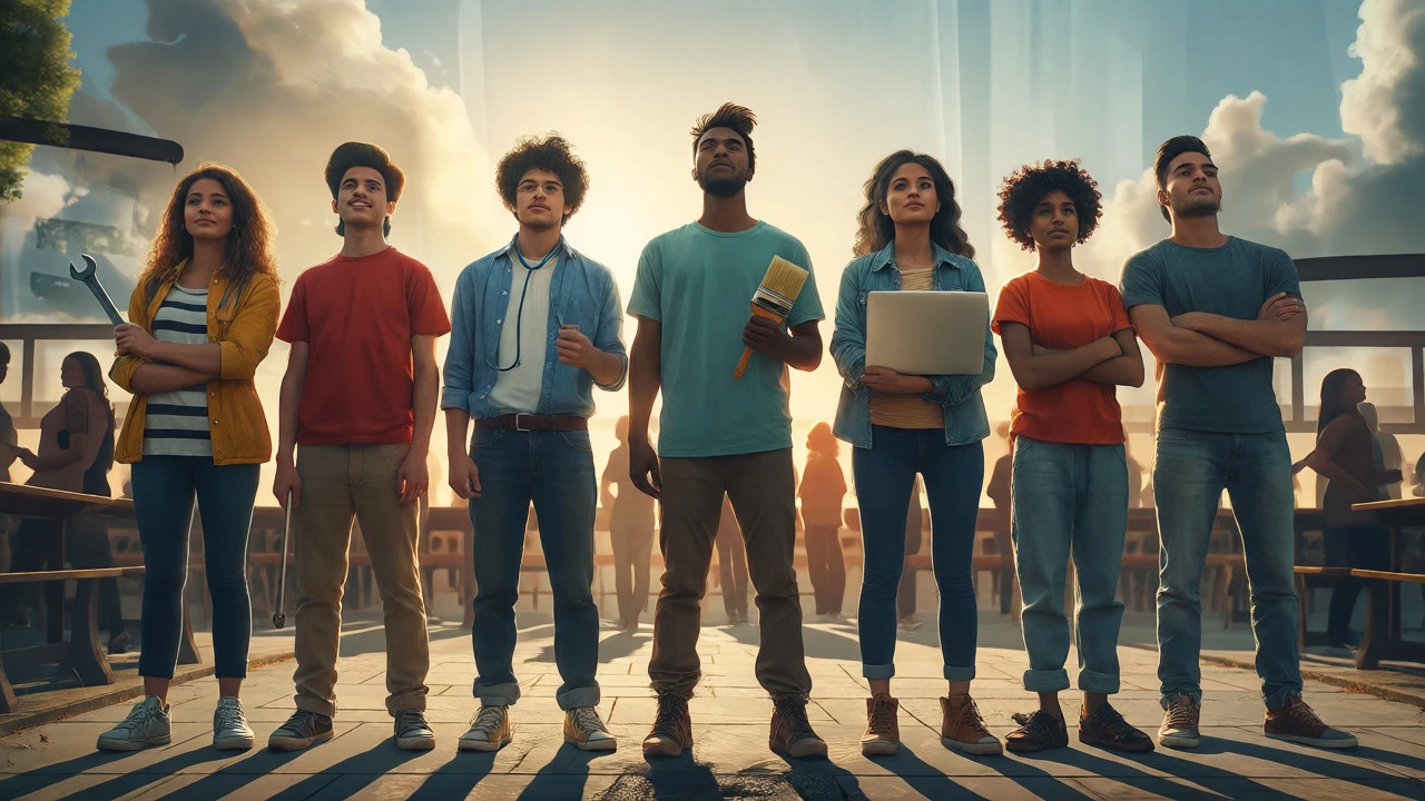 Young adults holding tools symbolizing skilled professions