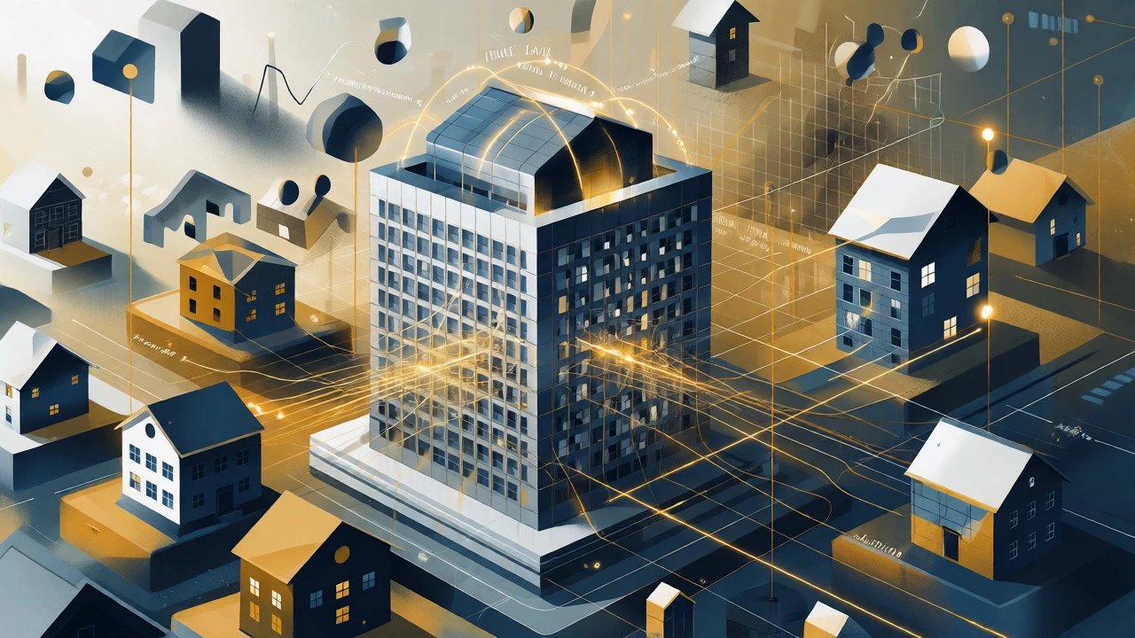 Abstract visualization of central bank policy influencing mortgage rates