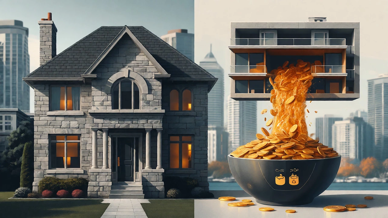 Conceptual art showing home equity transforming into liquid cash flow.