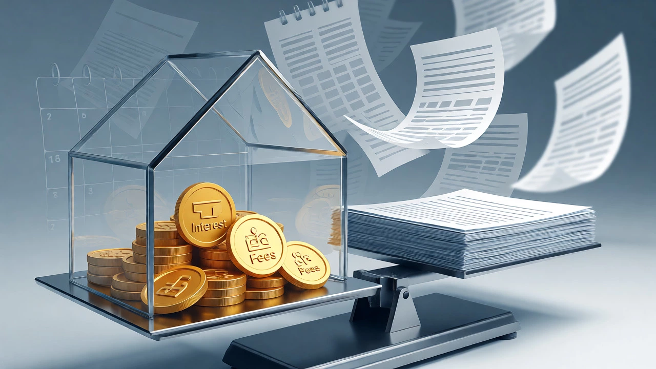 Conceptual illustration of a house on a scale balancing costs and rates