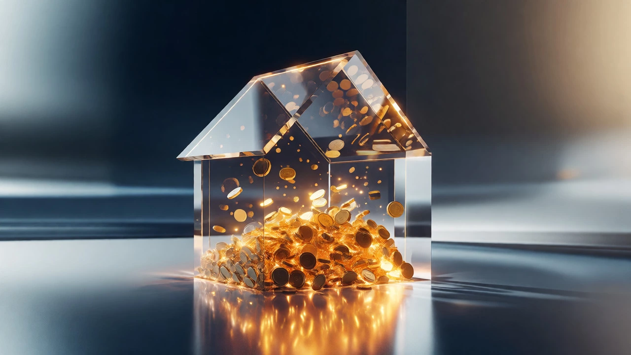 Conceptual visualization of compounding interest growing inside a transparent house.