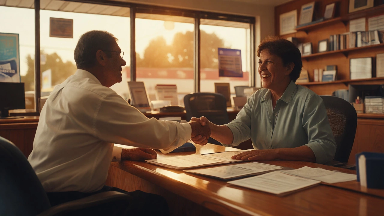Handshake at credit union for loan approval