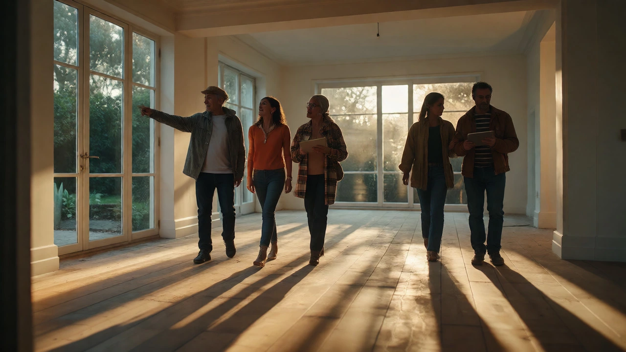 Prospective buyers cautiously inspecting an empty house